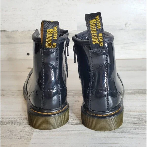 Dr. Martens 1460 T Black Lace Up Zip Patent Leather Combat Boots Toddler Size 8 - Picture 9 of 12